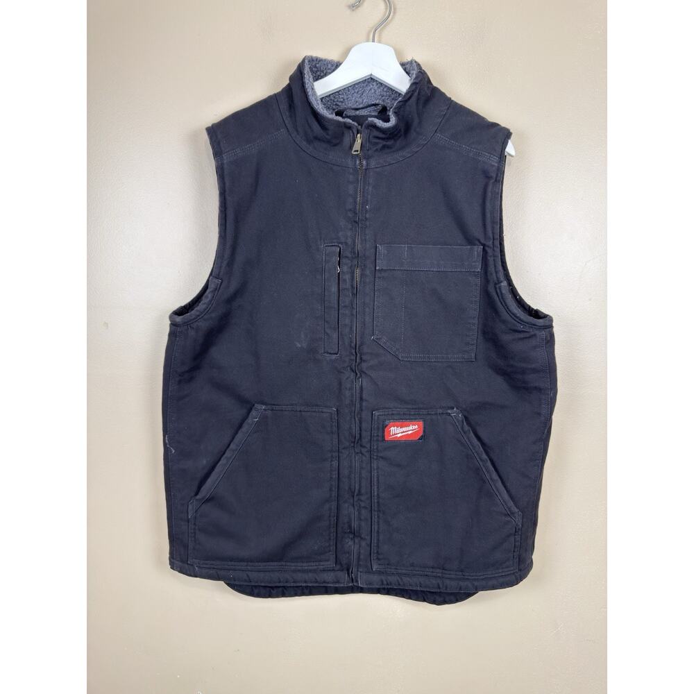 Milwaukee Vest Mens Size L Black Sherpa Lined Quilted Workwear Zip Pockets Tool